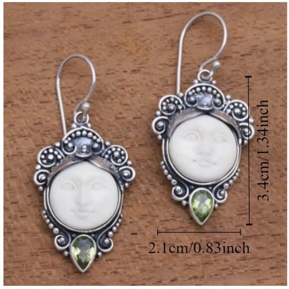 Silver Tone Moon Face Earrings With Crystal Accents - Picture 2 of 2